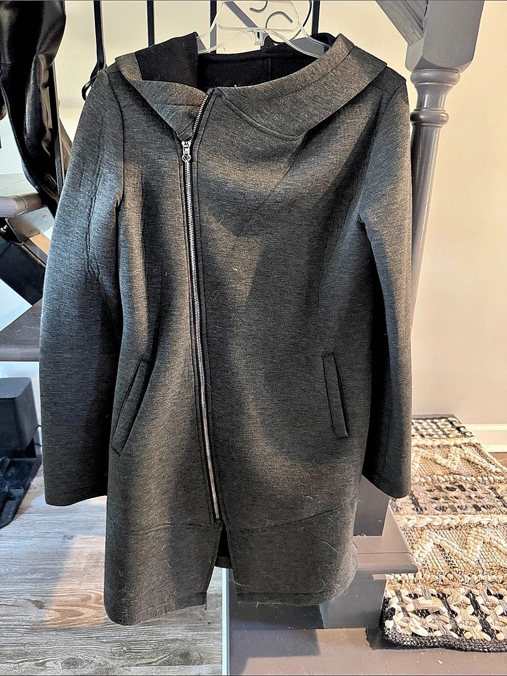 Betsy Johnson Hooded Zip Front Coat in Black